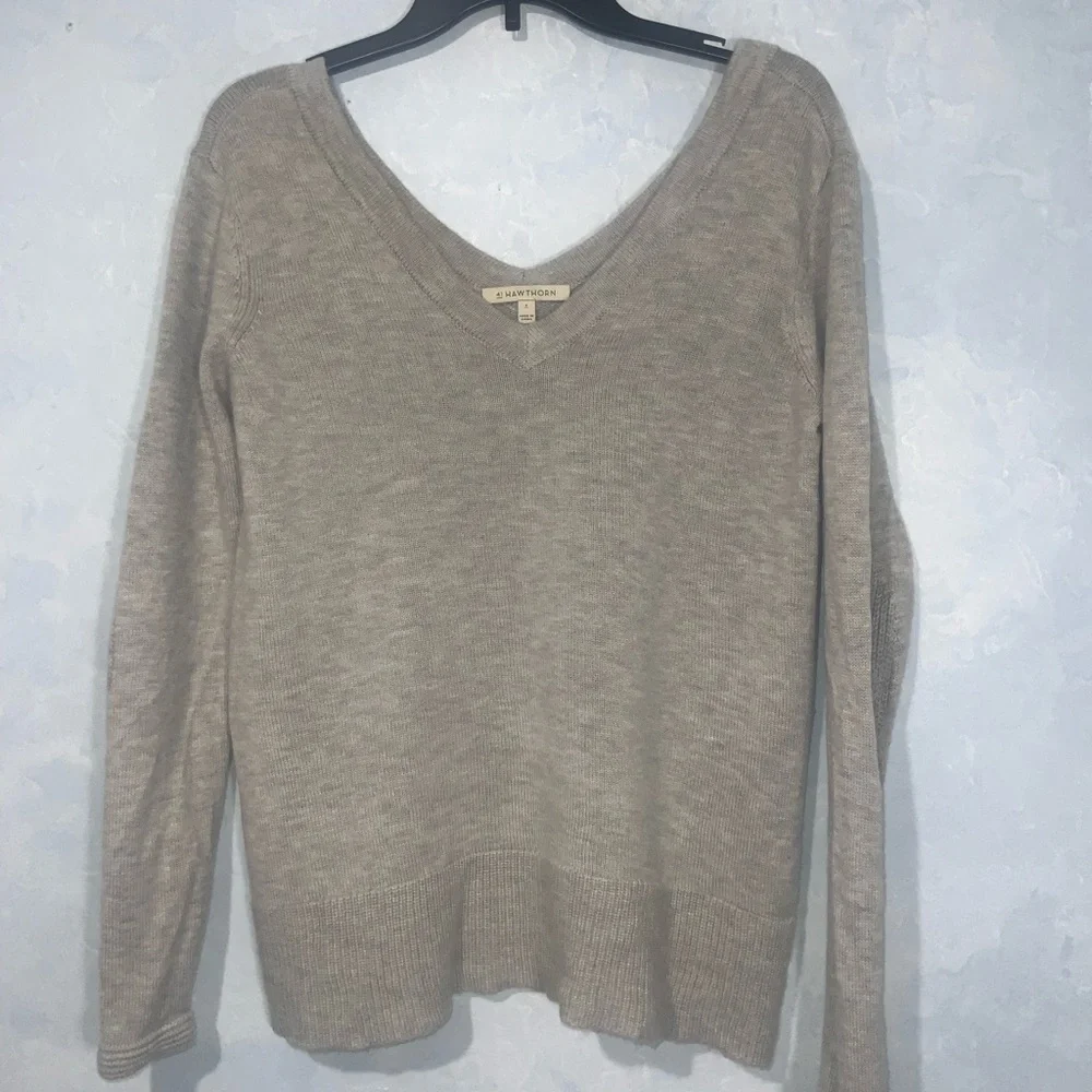 41 Hawthorn Gray Double V Wool Blend Casual Soft Long Sleeve Sweater Small